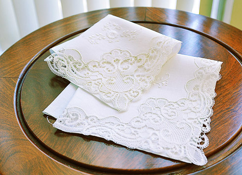 Venetian Lace Handkerchief. 17" Lace handkerchief. Each.